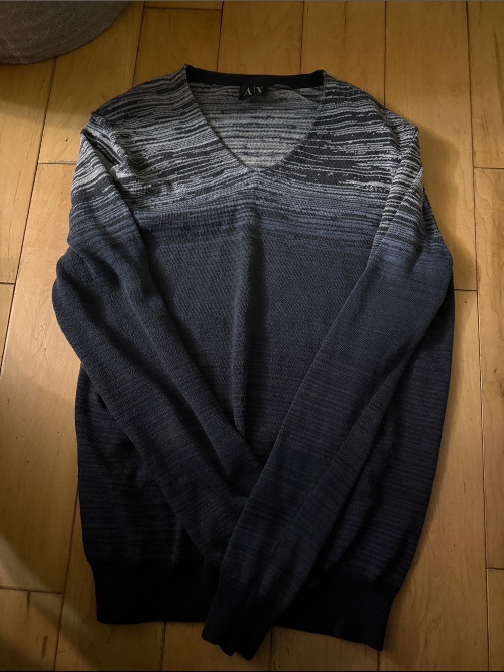 A/X Armani Exchange Men's V-Neck Ombre Navy & Gray Knit Sweater